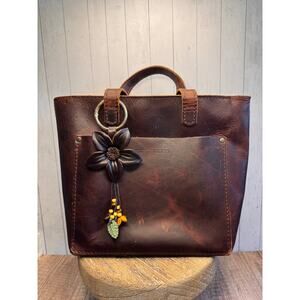 Brown Neutral Flower Daisy Purse Charm Genuine Leather Flower Bag Charm NEW!